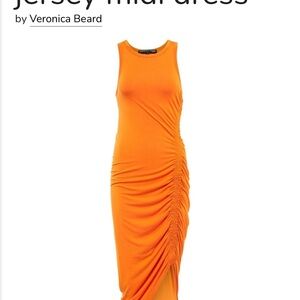 Veronica Beard Bright Orange Sleeveless Ruched Maxi Dress